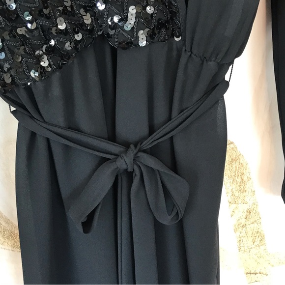 VINTAGE 80’s | Black Sequinned Holiday Party Cocktail Dress EUC Size Medium - Picture 5 of 17